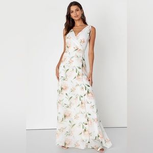 NWT Lulus Romantic Possibilities White and Pink Maxi Dress